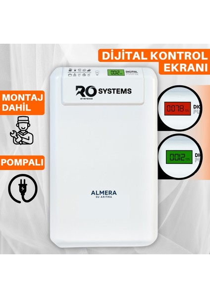 ALMERA SU ARITMA (MONTAJ DAHİL) Pompalı Dijital TDS Ekranlı PH Alkali Filtreli 10 Aşamalı Çelik Tanklı Pompalı Su Arıtma Cihazı