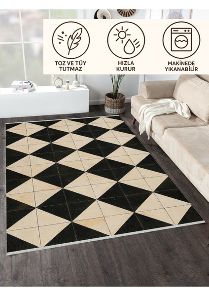 Lofy Halı Karo Desen Retro Görünümlü Halı Yıkanabilir 160X230 cm
