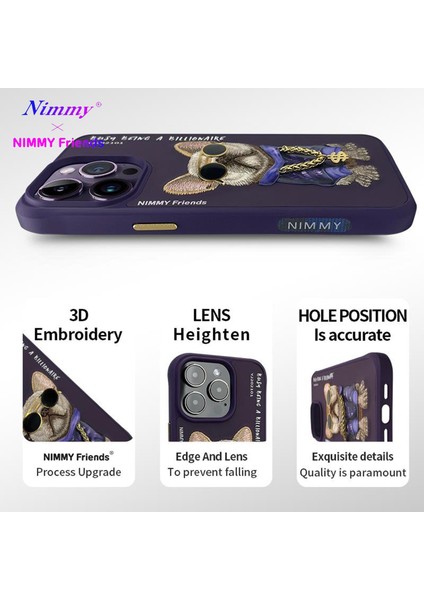 iPhone 15 Pro Uyumlu 3D Gözlük Zincir Mor Köpek Detaylı Nakış İşlemeli Kabartmalı Cool Glasses Kılıf fiyatları