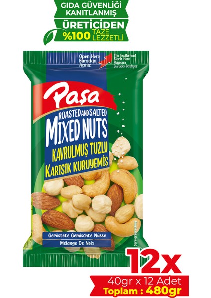 Kavrulmuş Karışık Lüx Kuruyemiş 40 gr x 12 Adet (Toplam 480 gr )