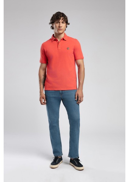 Mules Erkek %100 Pamuk Polo Yaka T-Shirt Mercan