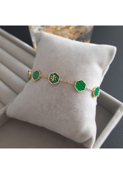 Çelik Gold Renk Yeşil Aksesuarlı Kadın Marka Model Bileklik fiyatları