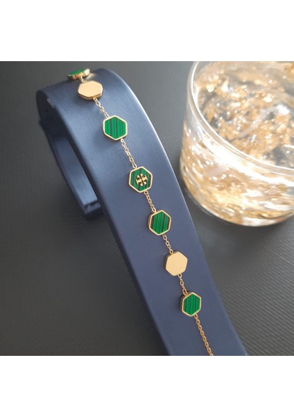 Çelik Gold Renk Yeşil Aksesuarlı Kadın Marka Model Bileklik fırsatları