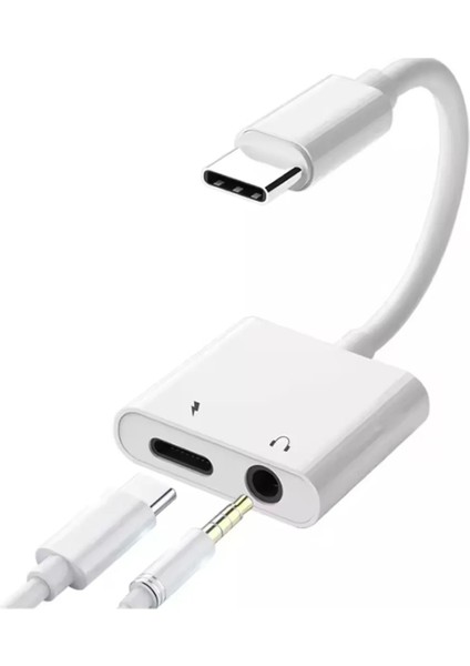Type-C To 3.5mm Jack Kulaklık ve Şarj Kablosu Çoğaltıcı USB C Ses Aux Kablosu