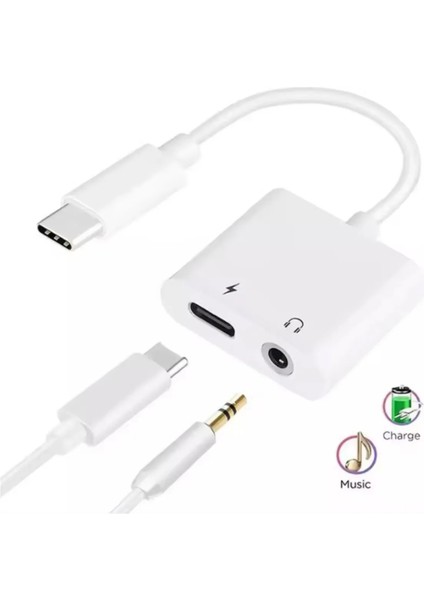 Type-C To 3.5mm Jack Kulaklık ve Şarj Kablosu Çoğaltıcı USB C Ses Aux Kablosu