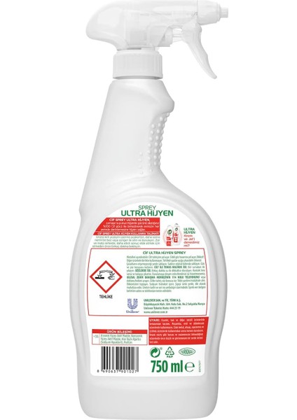 Ultra Hijyen Sprey Leke Çıkarıcı Yağ Çözücü 750 ml