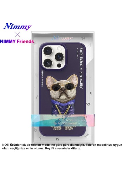 iPhone 15 Pro Max Uyumlu 3D Gözlük Zincir Mor Köpek Nakış İşlemeli Kabartmalı Cool Glasses Kılıf indirimleri