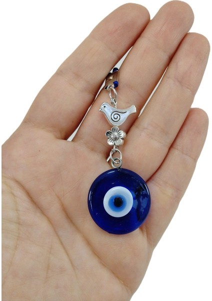 Cam Nazar Boncuğu Araba Dikiz Ayna Süsü Metal Kuş ve Çiçek Boncuklu El Yapımı Cam Hediyelik Aksesuar