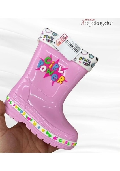 Çocuk Figürlü Açık Pembe Yağmur Botu