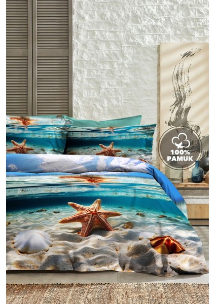 %100 Pamuk Ranforce Çeyizlik Luxury 5d Dijital Çift Kişilik Nevresim Takımı Deep Sea