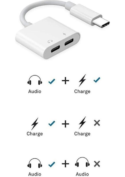 Type C To Type C Kulaklık Hızlı Şarj Giriş Çevirici Çoklayıcı Çoğaltıcı Splitter Adaptör
