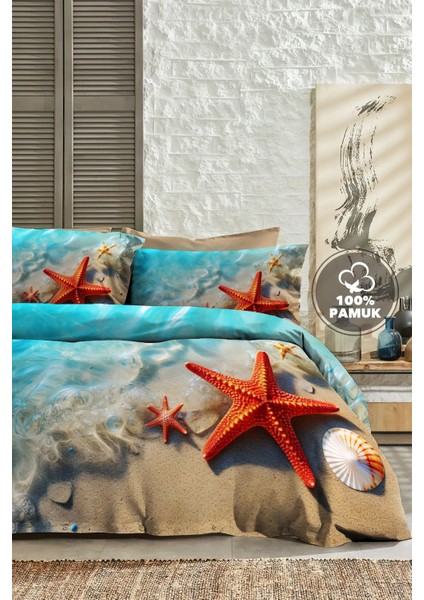 %100 Pamuk Ranforce Çeyizlik Luxury 5d Dijital Çift Kişilik Nevresim Takımı Sea Stars