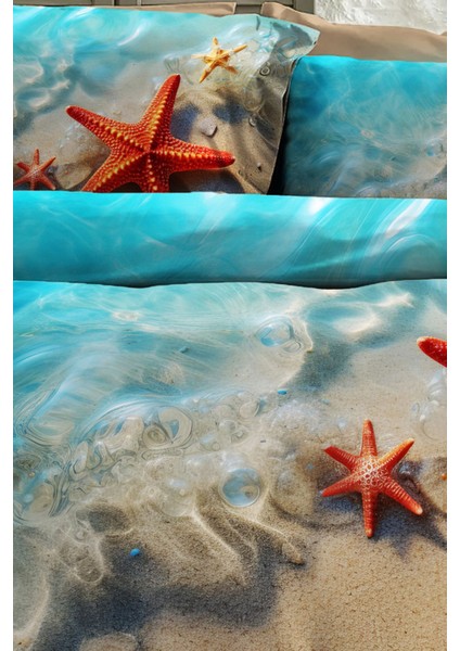 %100 Pamuk Ranforce Çeyizlik Luxury 5d Dijital Çift Kişilik Nevresim Takımı Sea Stars fırsatları