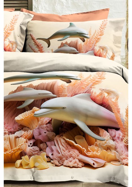 %100 Pamuk Ranforce Çeyizlik Luxury 5d Dijital Çift Kişilik Nevresim Takımı Dolphins modelleri