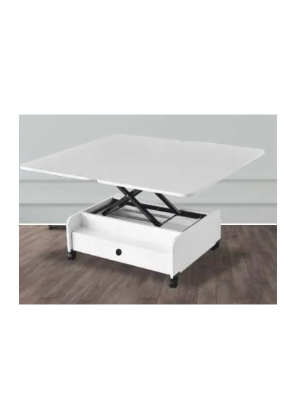 Beyaz Oval Kademeli Sehpa