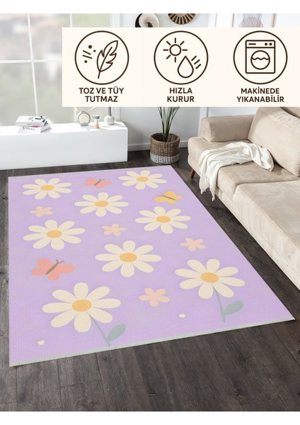 Lofy Halı Papatya Desenli Mor Çocuk Odası Halısı Yıkanabilir 120X180 modelleri