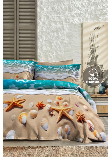 %100 Pamuk Ranforce Çeyizlik Luxury 5d Dijital Çift Kişilik Nevresim Takımı Deniz Yıldızları