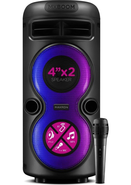 Mxboom Karaoke Mikrofonlu Bluetooth Hoparlör Parti LED Işıklı Ses Sistemi