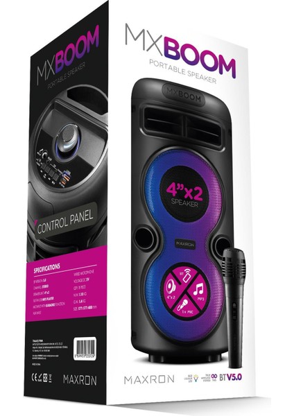 Mxboom Karaoke Mikrofonlu Bluetooth Hoparlör Parti LED Işıklı Ses Sistemi
