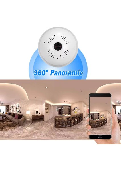 Gerçek 1080P Fhd Ampul Kamera Balık Gözü Lens 360° Panoramik Ev Güvenlik Kamerası + 32GB Hafıza Kart fırsatları