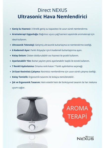 Tr Ultrasonik Buhar Makinesi Humudifier / Aromaterapi Cihazı Diffüzör 3 Litre modelleri