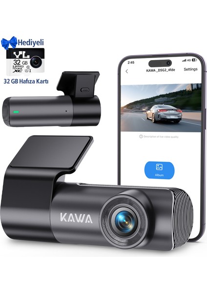D5 Gen2 2k 1296P Wifi 145° Geniş Açı Lens Gece Görüşlü 32GB Hafıza Kartlı Akıllı Araç Kamerası