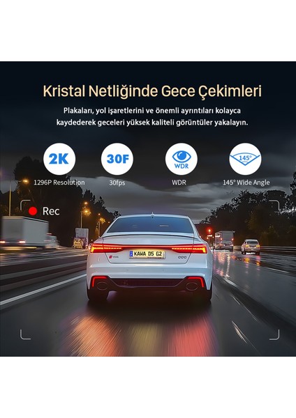 D5 Gen2 2k 1296P Wifi 145° Geniş Açı Lens Gece Görüşlü 32GB Hafıza Kartlı Akıllı Araç Kamerası