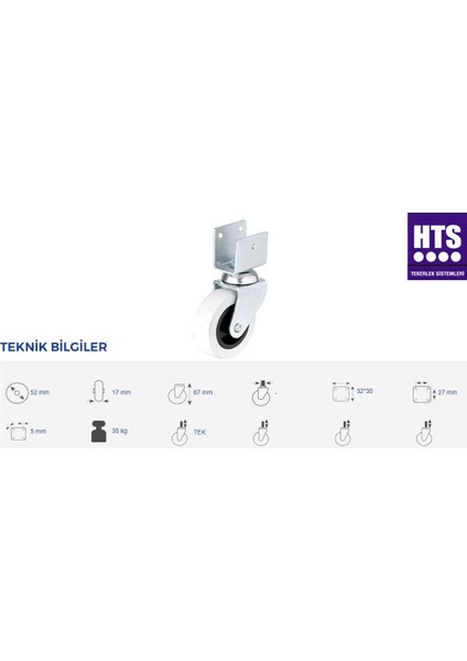 324- Gri Kısa U Tablalı 50X20 Mobilya Tekeri 4 Ad. fiyatları