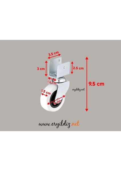 324- Gri Kısa U Tablalı 50X20 Mobilya Tekeri 4 Ad. modelleri