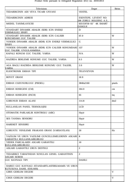 65UG9750 65'' 164 Ekran Uydu Alıcılı 4K Ultra HD Smart Google DLED TV