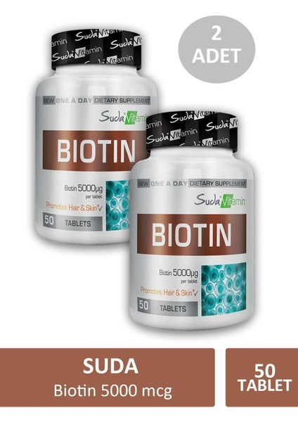 Suda Vitamin Biotin 5000 Mcg 50 Tablet x 2 Adet
