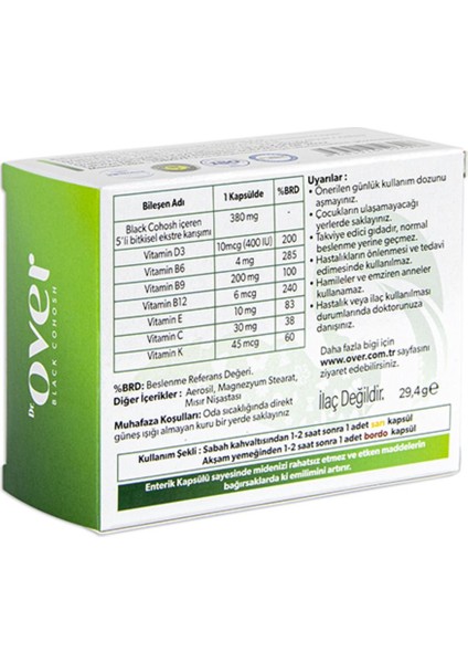 Dr. Over Black Cohosh Karayılan Otu 60 Tablet 2 Adet