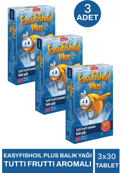 Easyfishoil Plus Balık Yağı Tutti Frutti Aromalı 30 Çiğnenebilir Jel 3 Adet