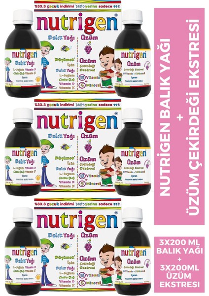 Nutrigen Balık Yağı 200 ml + Üzüm Çekirdeği Ekstresi 200 ml 3 Adet