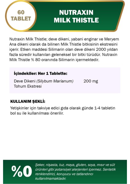 Nutraxin Milk Thistle 60 Tablet fiyatları
