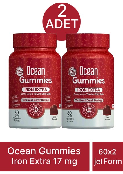 Ocean Gummies Iron Extra 17 Mg 60 Çiğnenebilir Jel 2 Adet