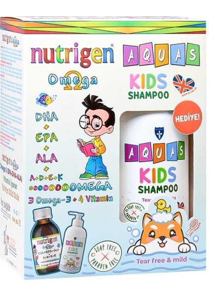 Omega 3 Balık Yağı Şurubu Portakal Aromalı 200 ml + Aquas Kids Şampuan 250 ml Hediyeli