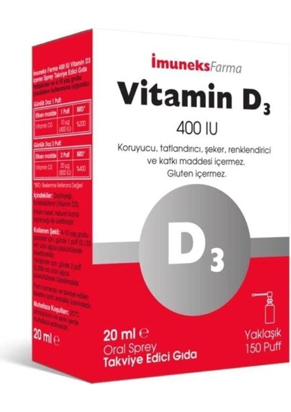 Imuneks Vitamin D3 400 Iu Sprey 20 ml