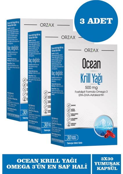 Ocean Krill Oil 500 Mg 30 Kapsül 3 Adet