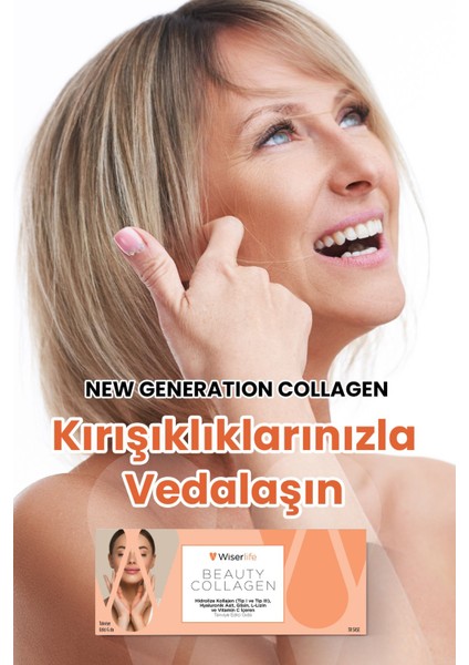 Wiserlife Beauty Collagen Hidrolize Kolajen Tip I-Iıı Hyaluronik Asit Glisin L-Lizin ve Vitamin C Içeren Takviye Edici Gıda 30 Saşe 2 Adet modelleri