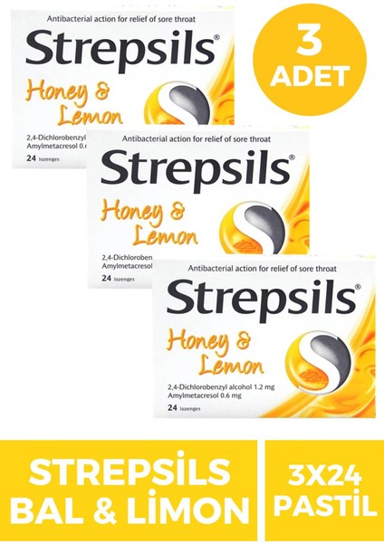 Strepsils Bal Limon Aromalı 24 Pastil 3 Adet