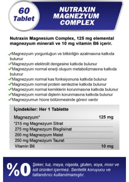 Nutraxin Magnesium Complex Vitamin B6 60 Tablet modelleri