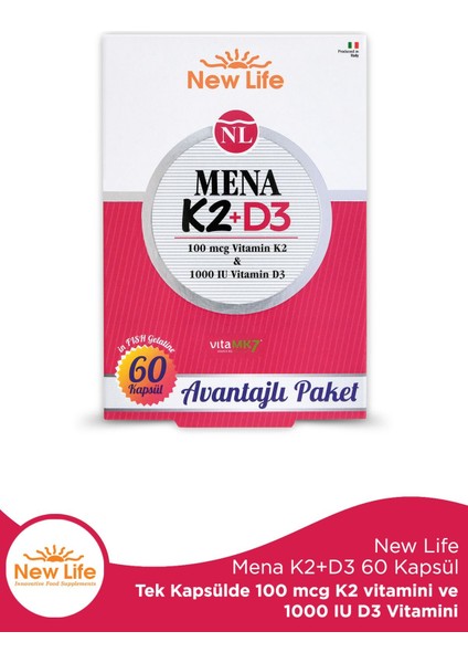 New Life Mena K2+D3 60 Kapsül
