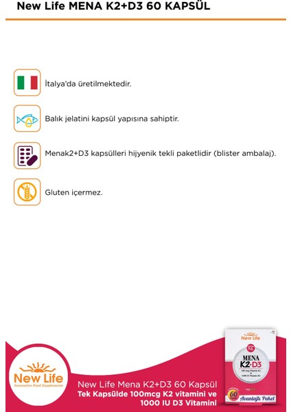 New Life Mena K2+D3 60 Kapsül 2 Adet modelleri