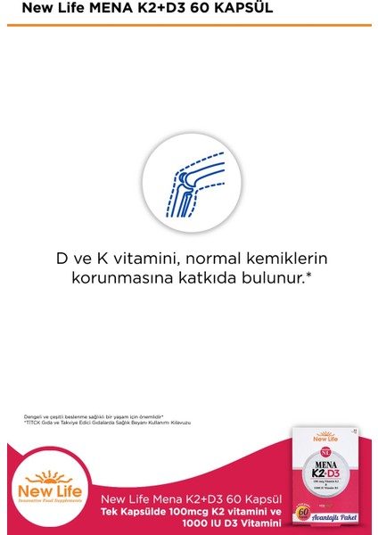 New Life Mena K2+D3 60 Kapsül 2 Adet fırsatları