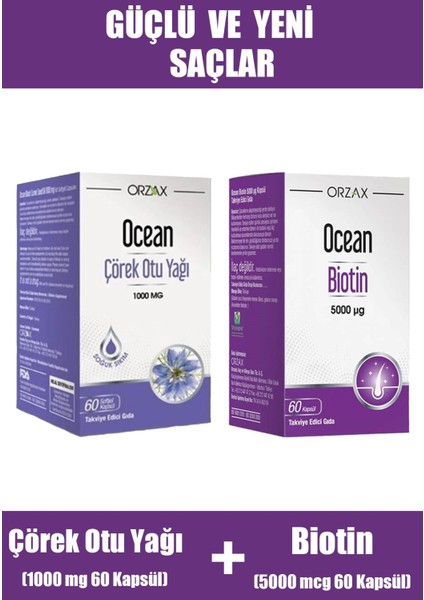 Ocean Biotin 5000 Mcg 60 Kapsül + Ocean Çörek Otu Yağı 1000 Mg 60 Kapsül