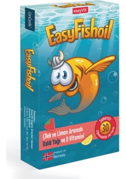 Easyfishoil Çocuk Çilek ve Limon Aromalı 30 Çiğneme Tableti