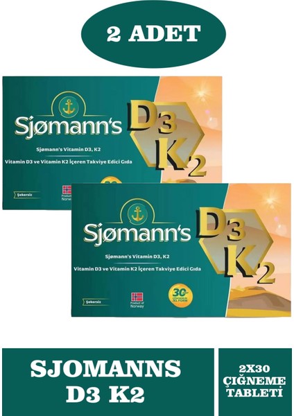 Sjomann's D3K2 Çiğnenebilir Jel 30 Tablet 2 Adet