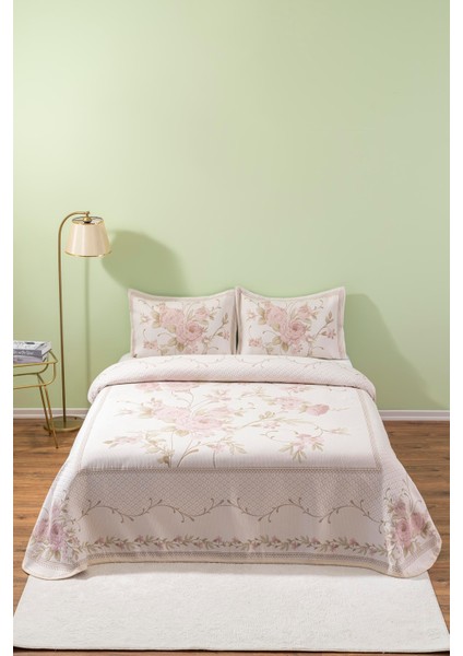Roses Love Çift Kişilik Jakarlı Yatak Örtüsü Takımı Naturel Bej Pike Örtü Seti 260X260 cm fiyatları