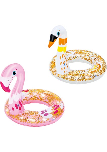 3-6 Yaş Kuğu Figürlü Simit Simli Şişme Deniz Havuz Çocuk Yüzme Simidi 61 cm Yeni Sezon